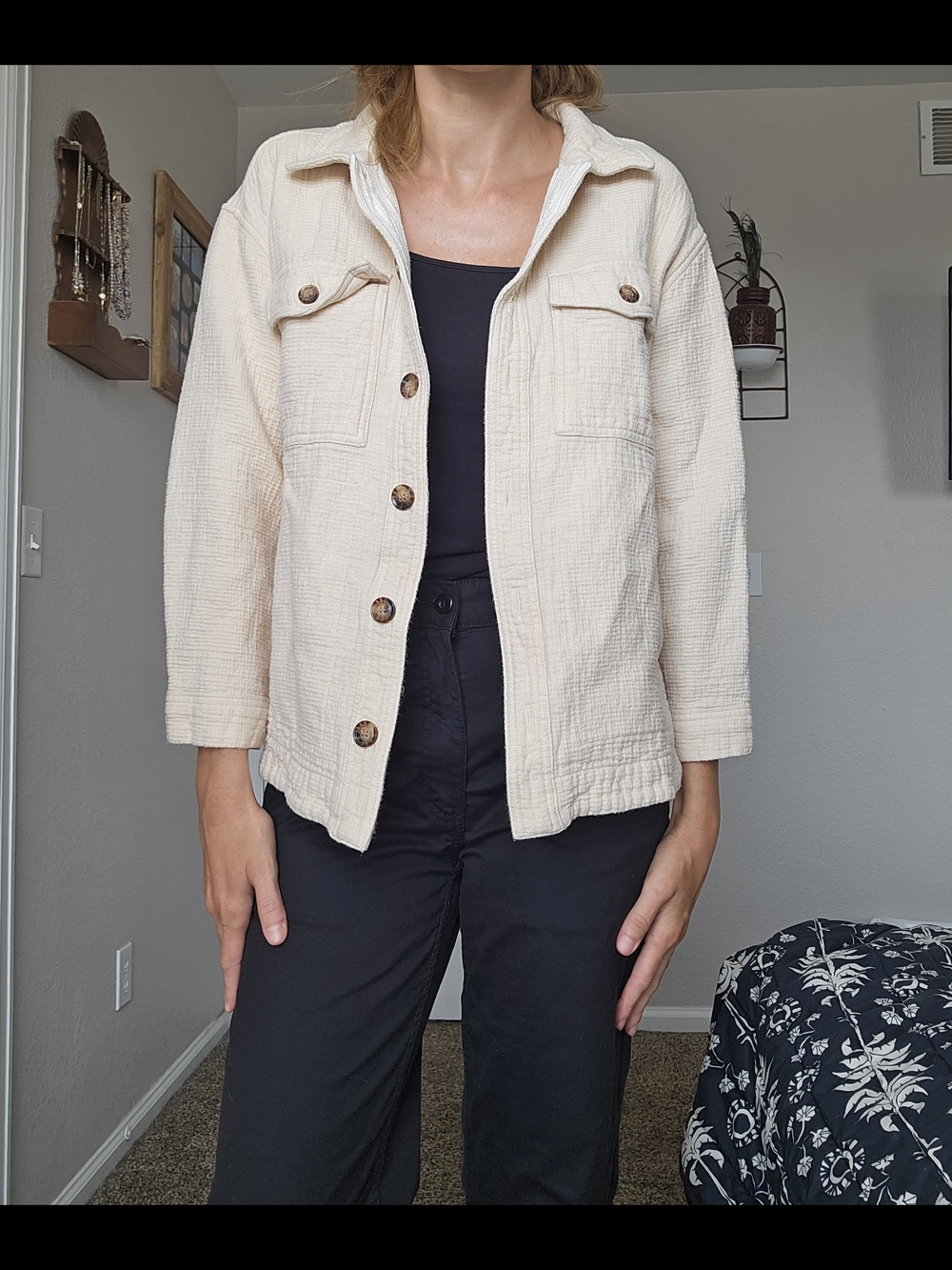 Madewell Cream Button-Front Cotton Shacket